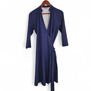 NWOT Ellie Kai 3/4 Sleeve Kelsey Blue Pattern Mandarin Collar True Wrap Dress 4